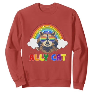 Ally Street Cat Rainbow Raccoon Sweatshirt Funny LGBTQ+ Pride Support TS02 Red Print Your Wear