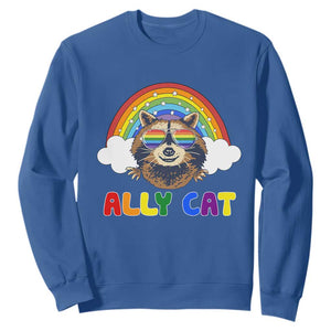 Ally Street Cat Rainbow Raccoon Sweatshirt Funny LGBTQ+ Pride Support TS02 Royal Blue Print Your Wear