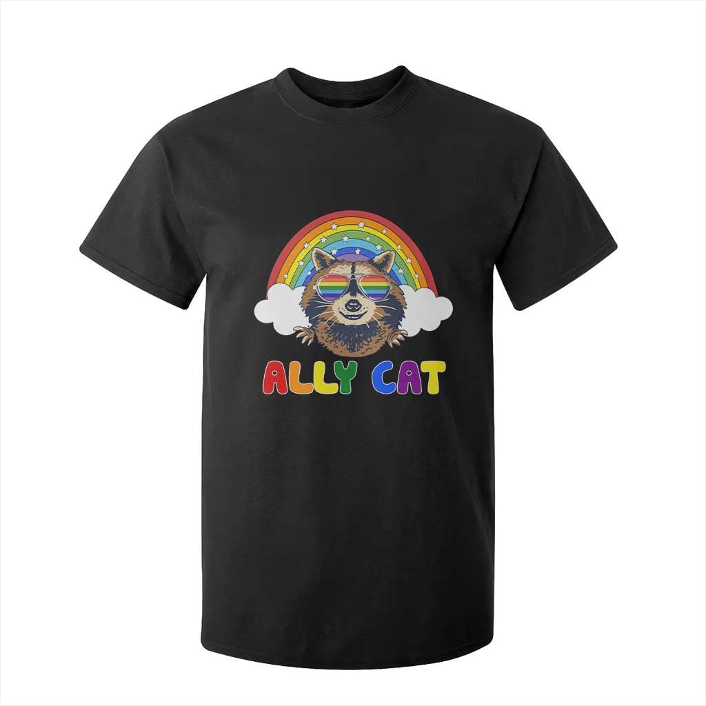 Ally Street Cat Rainbow Raccoon T Shirt For Kid Funny LGBTQ+ Pride Support TS02 Black Print Your Wear