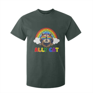 Ally Street Cat Rainbow Raccoon T Shirt For Kid Funny LGBTQ+ Pride Support TS02 Dark Forest Green Print Your Wear