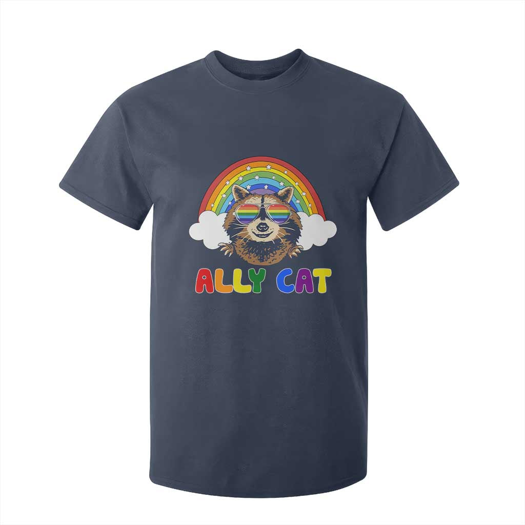 Ally Street Cat Rainbow Raccoon T Shirt For Kid Funny LGBTQ+ Pride Support TS02 Navy Print Your Wear
