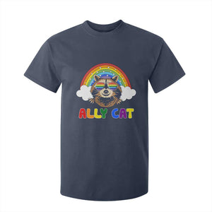 Ally Street Cat Rainbow Raccoon T Shirt For Kid Funny LGBTQ+ Pride Support TS02 Navy Print Your Wear