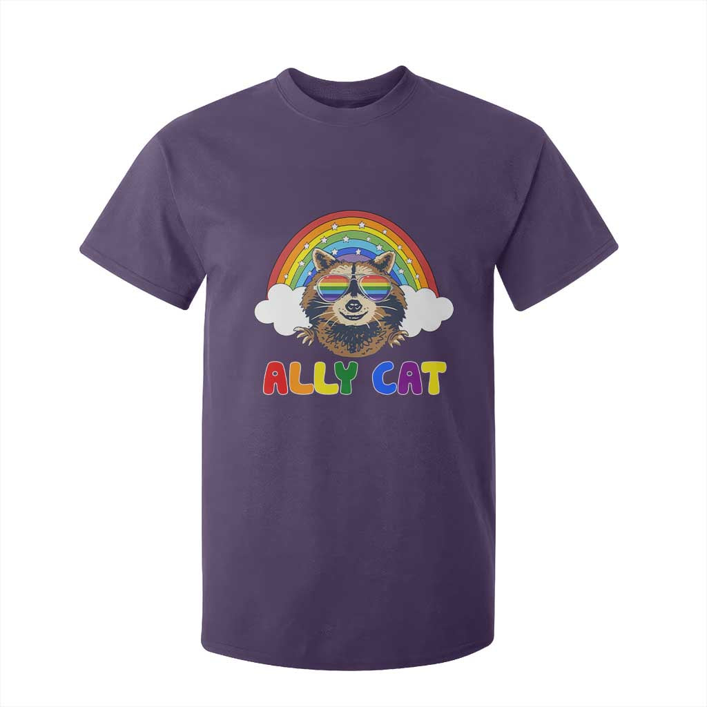 Ally Street Cat Rainbow Raccoon T Shirt For Kid Funny LGBTQ+ Pride Support TS02 Purple Print Your Wear