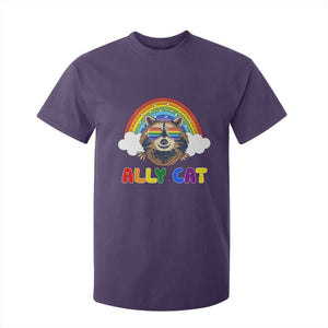 Ally Street Cat Rainbow Raccoon T Shirt For Kid Funny LGBTQ+ Pride Support TS02 Purple Print Your Wear
