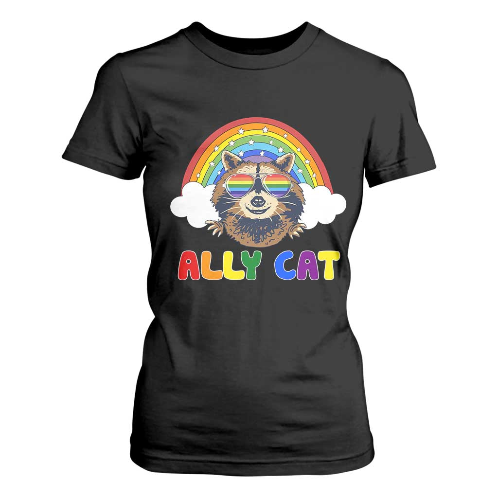Ally Street Cat Rainbow Raccoon T Shirt For Women Funny LGBTQ+ Pride Support TS02 Black Print Your Wear