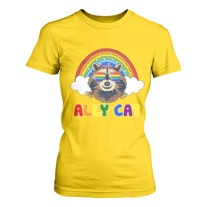 Ally Street Cat Rainbow Raccoon T Shirt For Women Funny LGBTQ+ Pride Support TS02 Daisy Print Your Wear