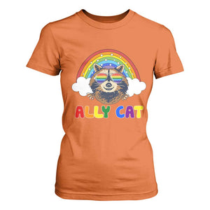 Ally Street Cat Rainbow Raccoon T Shirt For Women Funny LGBTQ+ Pride Support TS02 Orange Print Your Wear