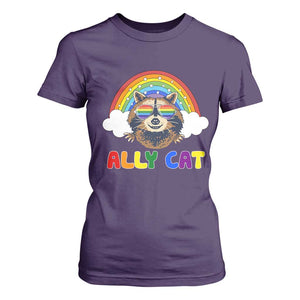Ally Street Cat Rainbow Raccoon T Shirt For Women Funny LGBTQ+ Pride Support TS02 Purple Print Your Wear