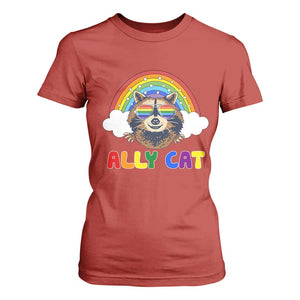 Ally Street Cat Rainbow Raccoon T Shirt For Women Funny LGBTQ+ Pride Support TS02 Red Print Your Wear