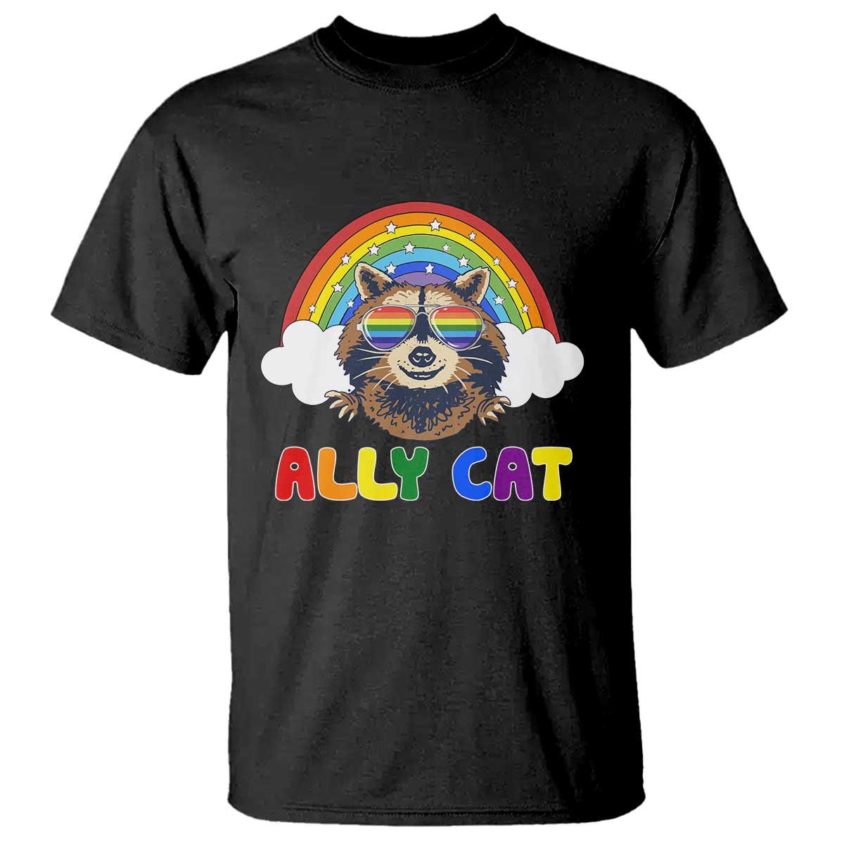 Ally Street Cat Rainbow Raccoon T Shirt Funny LGBTQ+ Pride Support TS02 Black Print Your Wear