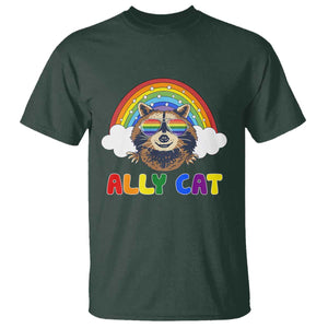 Ally Street Cat Rainbow Raccoon T Shirt Funny LGBTQ+ Pride Support TS02 Dark Forest Green Print Your Wear