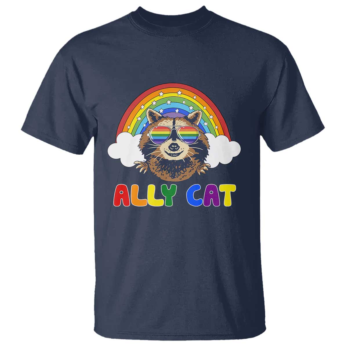 Ally Street Cat Rainbow Raccoon T Shirt Funny LGBTQ+ Pride Support TS02 Navy Print Your Wear