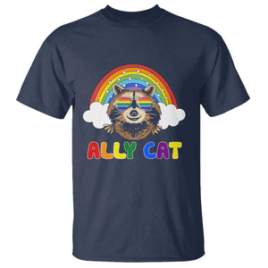 Ally Street Cat Rainbow Raccoon T Shirt Funny LGBTQ+ Pride Support TS02 Navy Print Your Wear