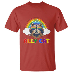 Ally Street Cat Rainbow Raccoon T Shirt Funny LGBTQ+ Pride Support TS02 Red Print Your Wear