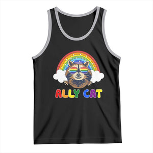 Ally Street Cat Rainbow Raccoon Tank Top Funny LGBTQ+ Pride Support TS02 Black Athletic Heather Print Your Wear