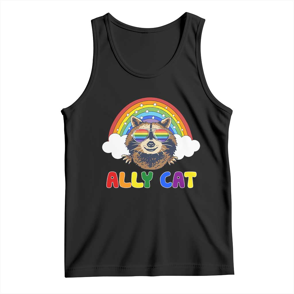 Ally Street Cat Rainbow Raccoon Tank Top Funny LGBTQ+ Pride Support TS02 Black Print Your Wear