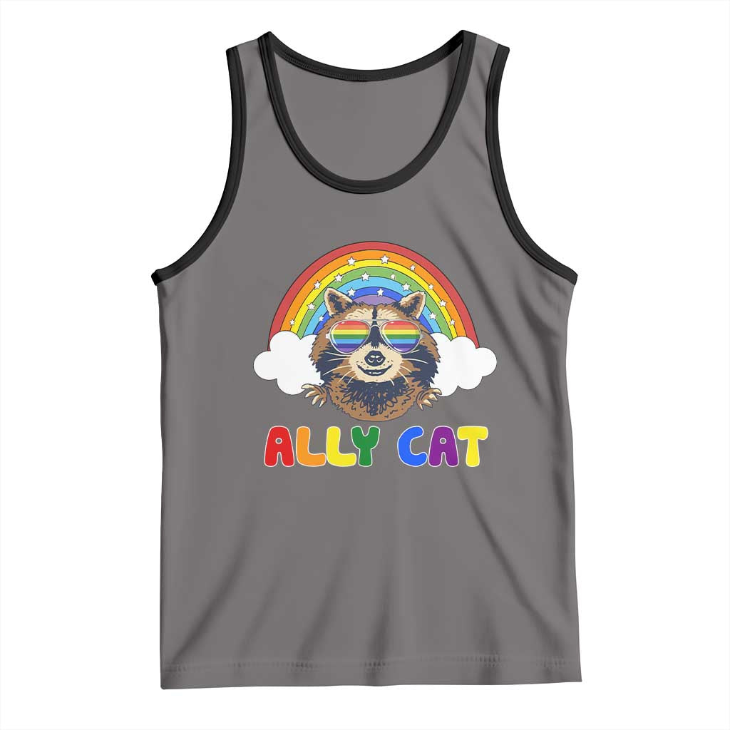 Ally Street Cat Rainbow Raccoon Tank Top Funny LGBTQ+ Pride Support TS02 Deep Heather Black Print Your Wear