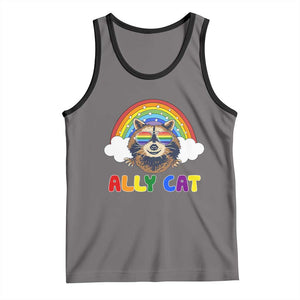 Ally Street Cat Rainbow Raccoon Tank Top Funny LGBTQ+ Pride Support TS02 Deep Heather Black Print Your Wear