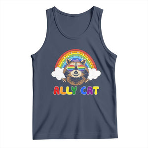 Ally Street Cat Rainbow Raccoon Tank Top Funny LGBTQ+ Pride Support TS02 Navy Print Your Wear