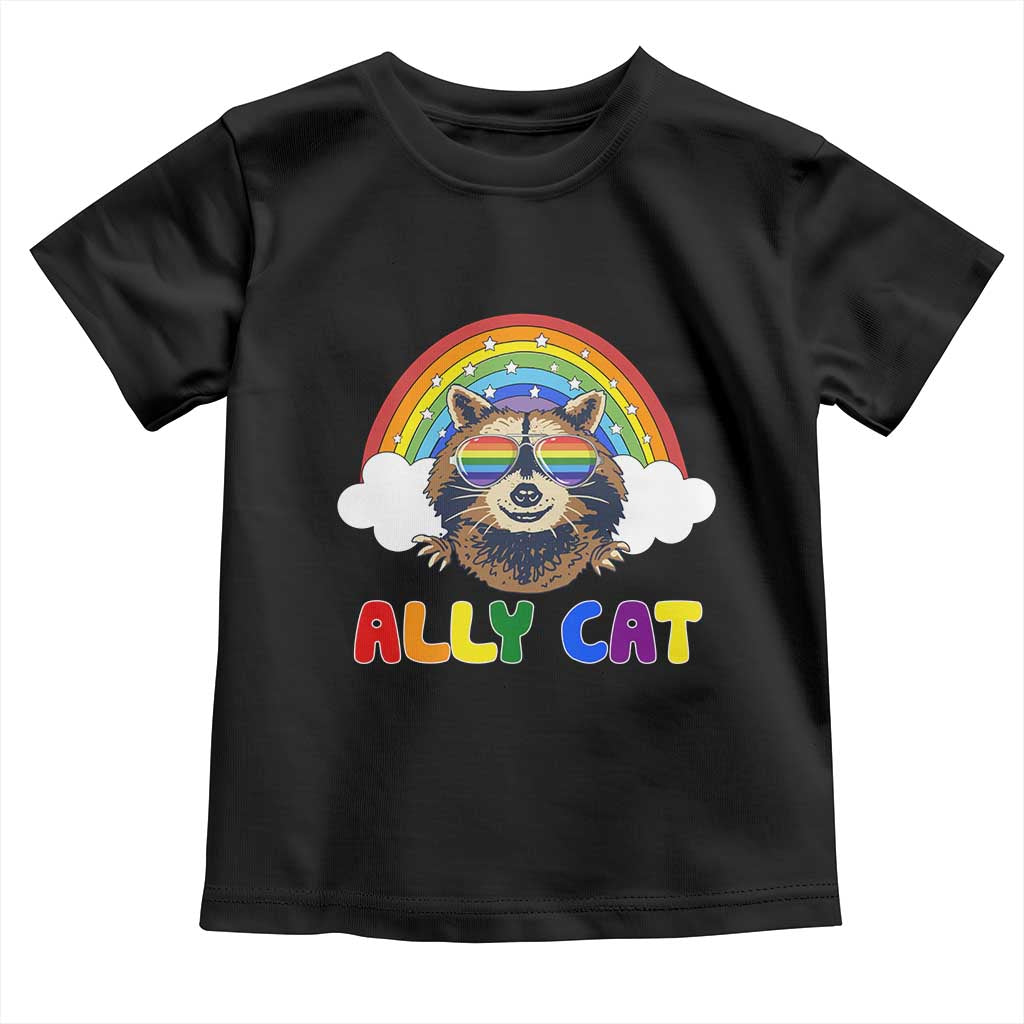 Ally Street Cat Rainbow Raccoon Toddler T Shirt Funny LGBTQ+ Pride Support TS02 Black Print Your Wear