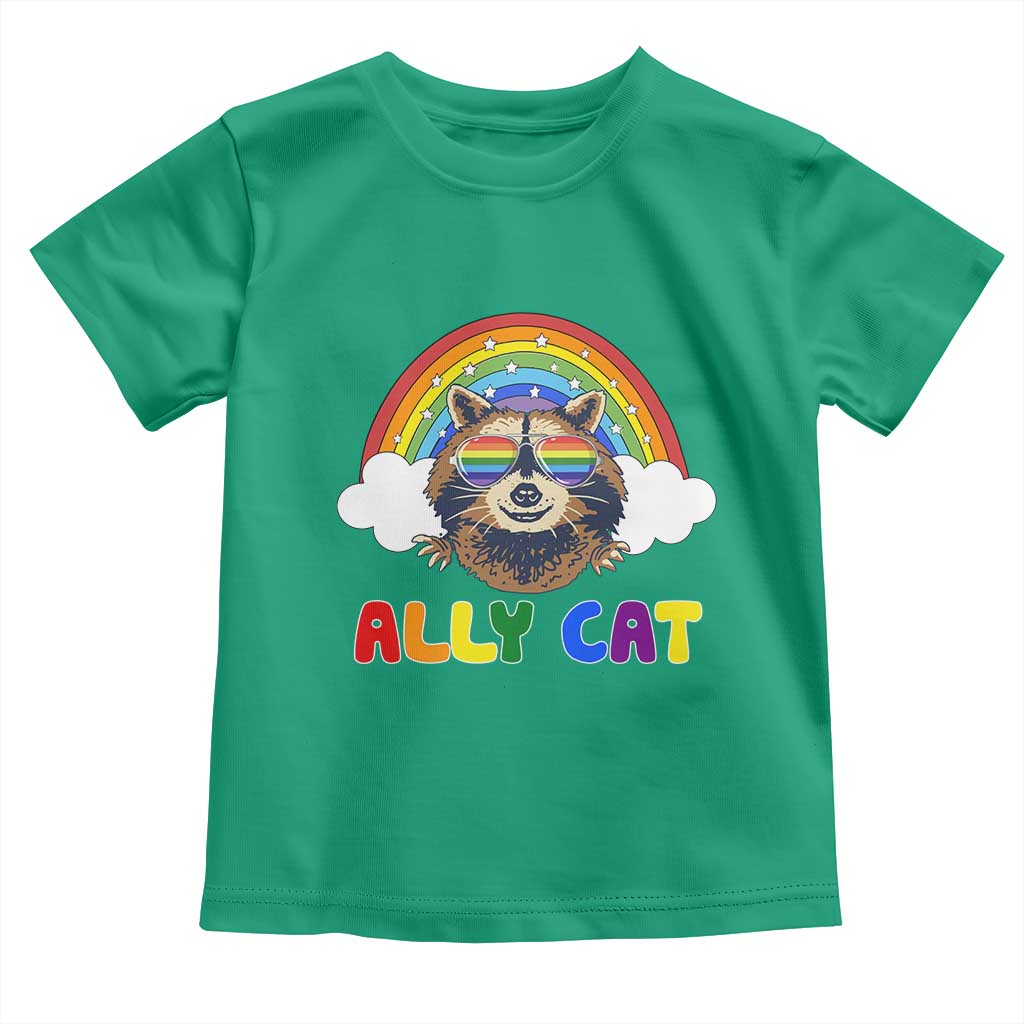 Ally Street Cat Rainbow Raccoon Toddler T Shirt Funny LGBTQ+ Pride Support TS02 Irish Green Print Your Wear