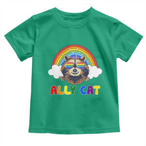 Ally Street Cat Rainbow Raccoon Toddler T Shirt Funny LGBTQ+ Pride Support TS02 Irish Green Print Your Wear