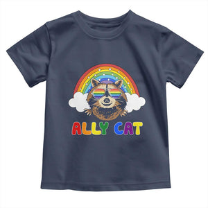 Ally Street Cat Rainbow Raccoon Toddler T Shirt Funny LGBTQ+ Pride Support TS02 Navy Print Your Wear