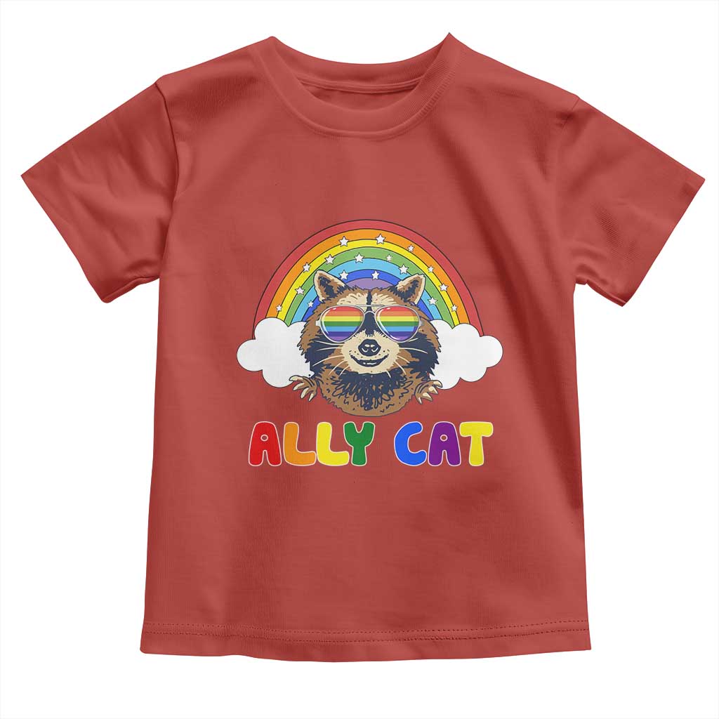 Ally Street Cat Rainbow Raccoon Toddler T Shirt Funny LGBTQ+ Pride Support TS02 Red Print Your Wear