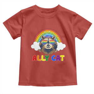 Ally Street Cat Rainbow Raccoon Toddler T Shirt Funny LGBTQ+ Pride Support TS02 Red Print Your Wear