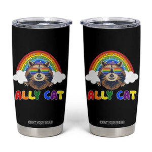 Ally Street Cat Rainbow Raccoon Tumbler Cup Funny LGBTQ+ Pride Support TS02 Black Print Your Wear