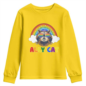 Ally Street Cat Rainbow Raccoon Youth Sweatshirt Funny LGBTQ+ Pride Support TS02 Daisy Print Your Wear