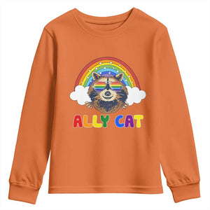 Ally Street Cat Rainbow Raccoon Youth Sweatshirt Funny LGBTQ+ Pride Support TS02 Orange Print Your Wear