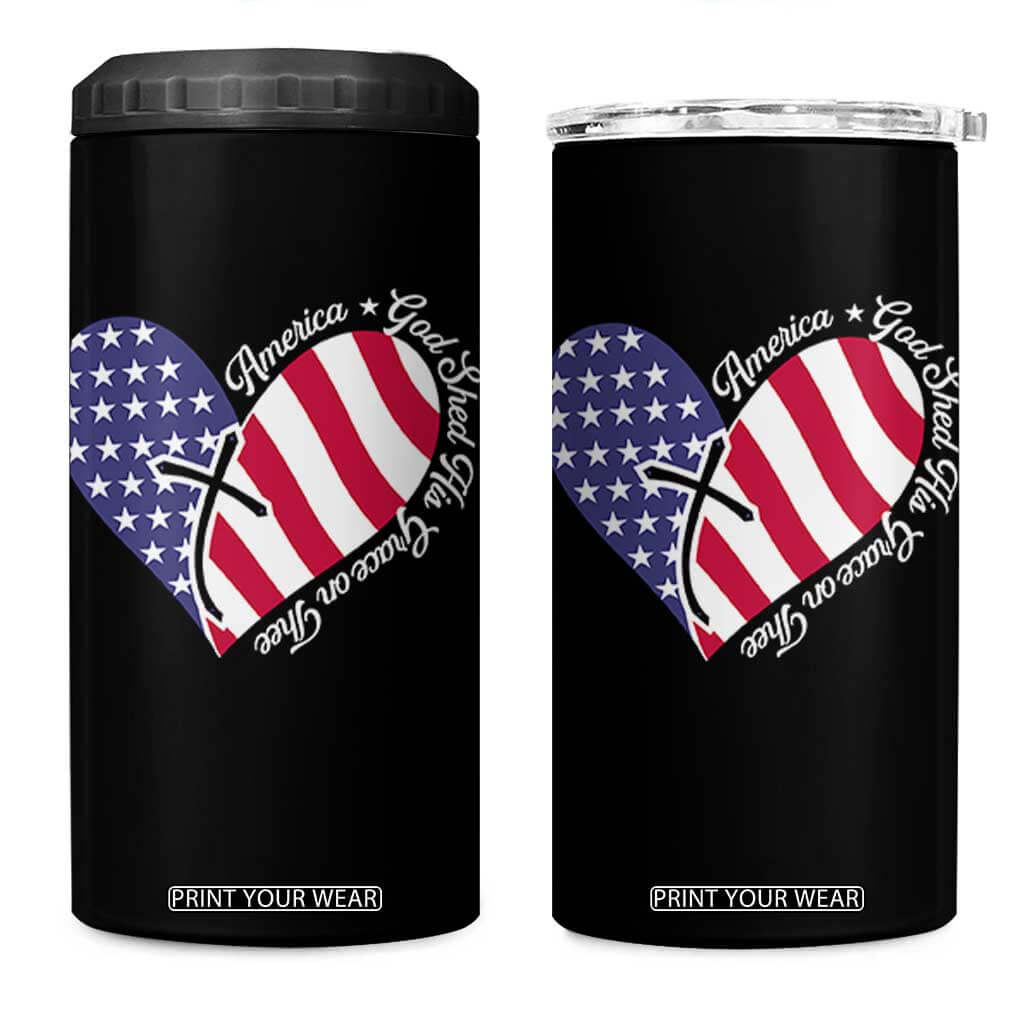 America God Shed His Grace on Thee 4th of July 4 in 1 Can Cooler Tumbler Patriotic American Flag Cross TS10 One Size: 16 oz Black Print Your Wear