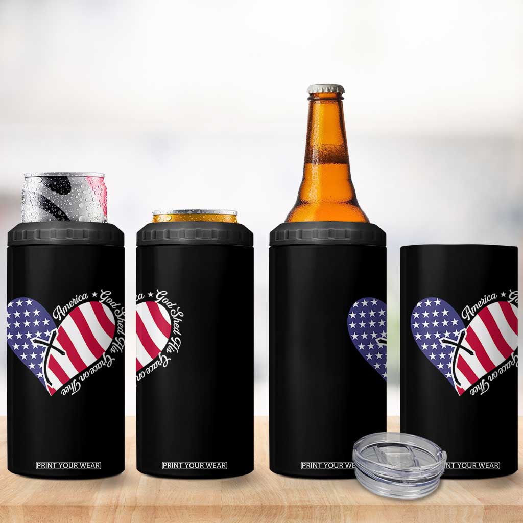 America God Shed His Grace on Thee 4th of July 4 in 1 Can Cooler Tumbler Patriotic American Flag Cross TS10 Print Your Wear