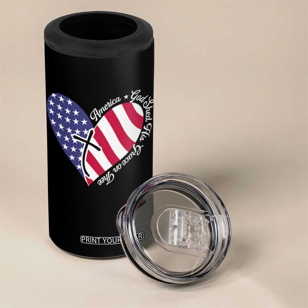 America God Shed His Grace on Thee 4th of July 4 in 1 Can Cooler Tumbler Patriotic American Flag Cross TS10 Print Your Wear
