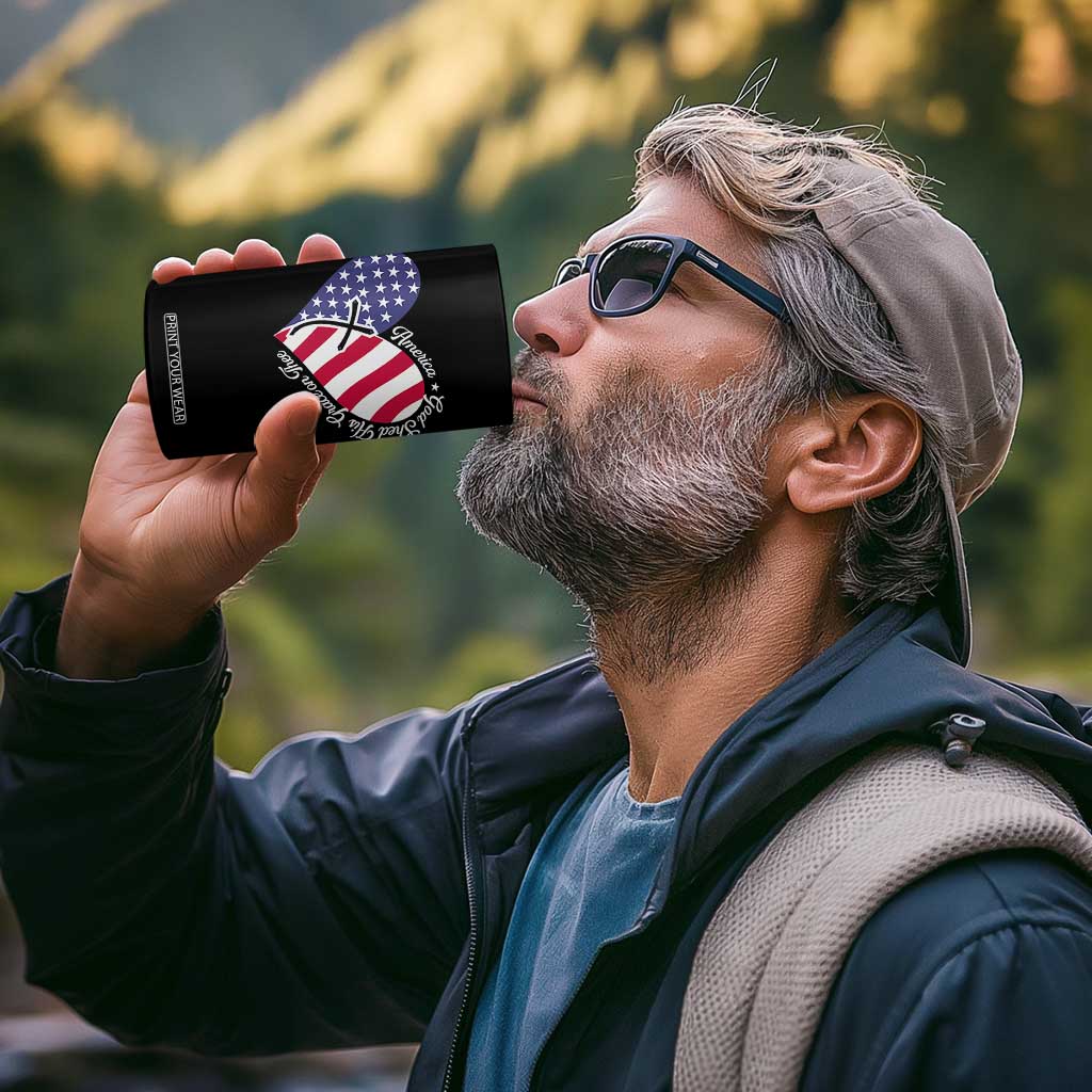 America God Shed His Grace on Thee 4th of July 4 in 1 Can Cooler Tumbler Patriotic American Flag Cross TS10 Print Your Wear