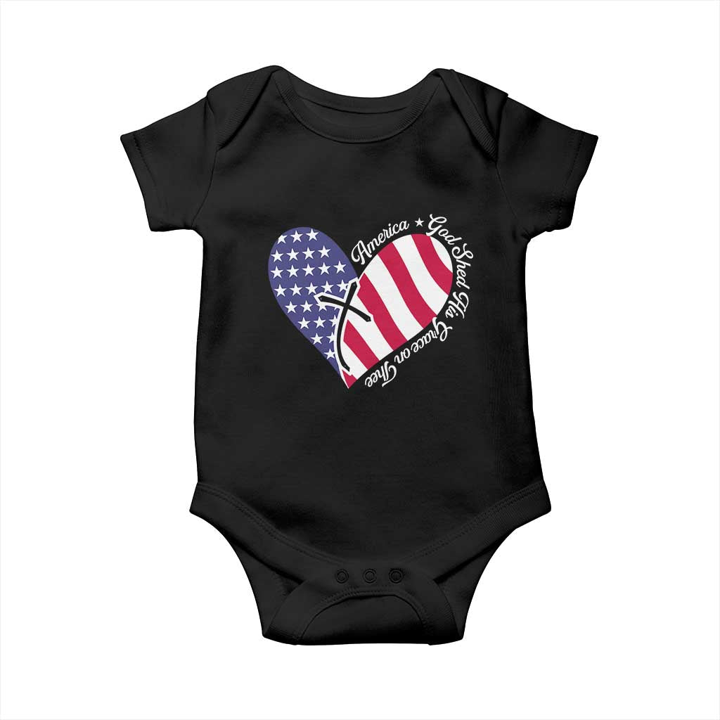 America God Shed His Grace on Thee 4th of July Baby Onesie Patriotic American Flag Cross TS10 Black Print Your Wear