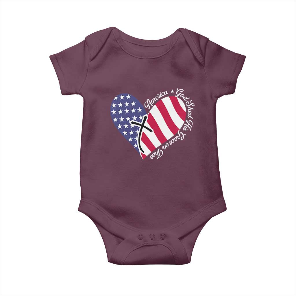 America God Shed His Grace on Thee 4th of July Baby Onesie Patriotic American Flag Cross TS10 Maroon Print Your Wear