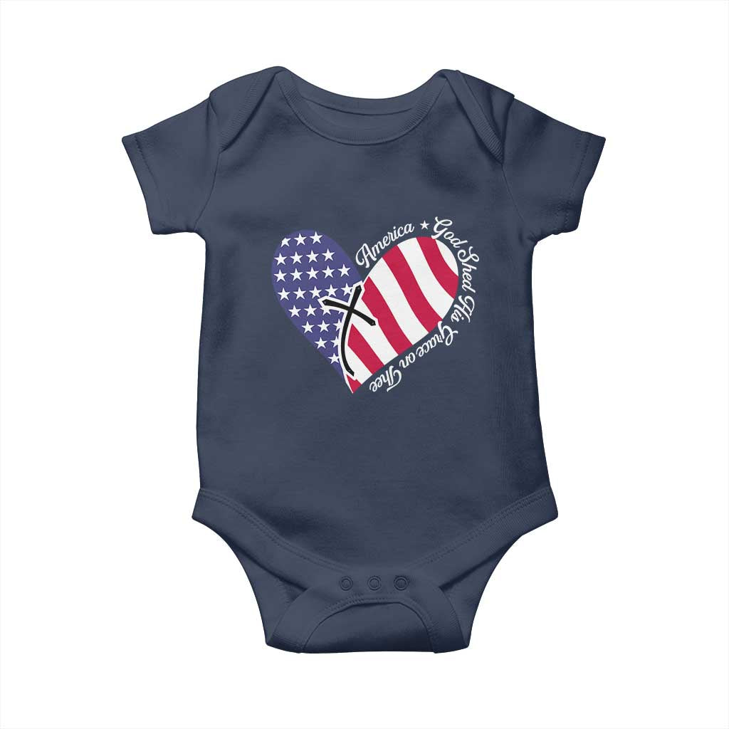 America God Shed His Grace on Thee 4th of July Baby Onesie Patriotic American Flag Cross TS10 Navy Print Your Wear