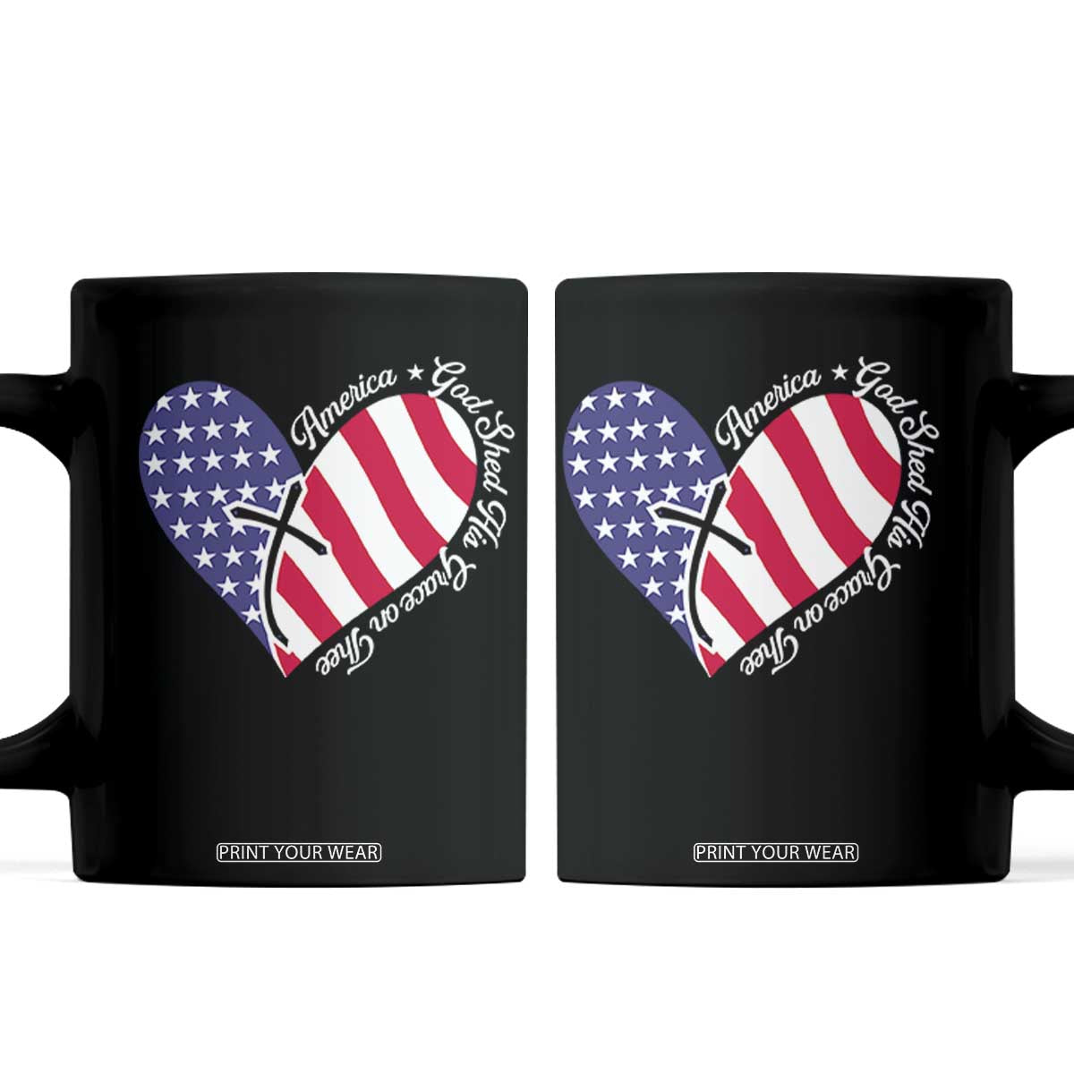 America God Shed His Grace on Thee 4th of July Coffee Mug Patriotic American Flag Cross TS10 Black Print Your Wear