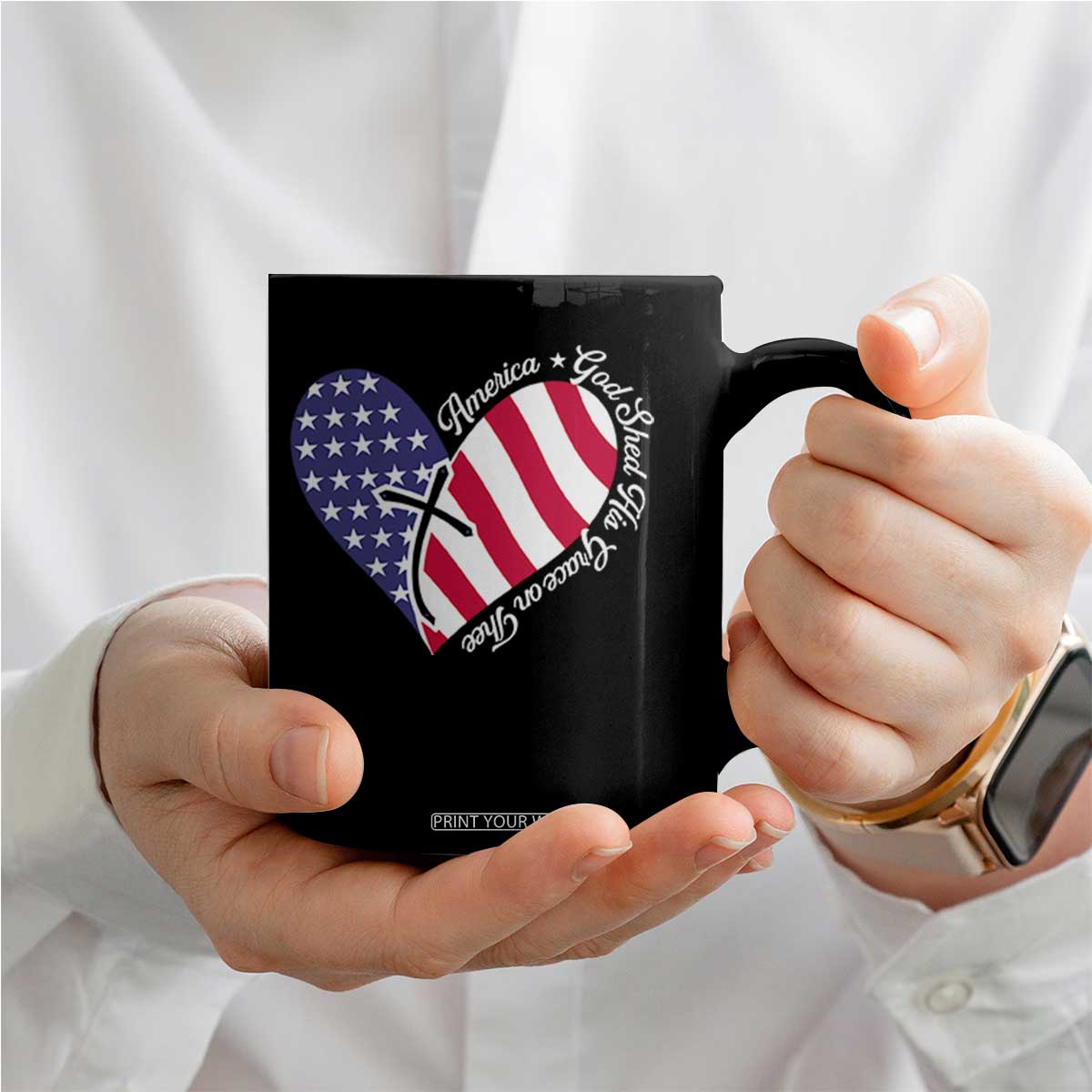 America God Shed His Grace on Thee 4th of July Coffee Mug Patriotic American Flag Cross TS10 Print Your Wear