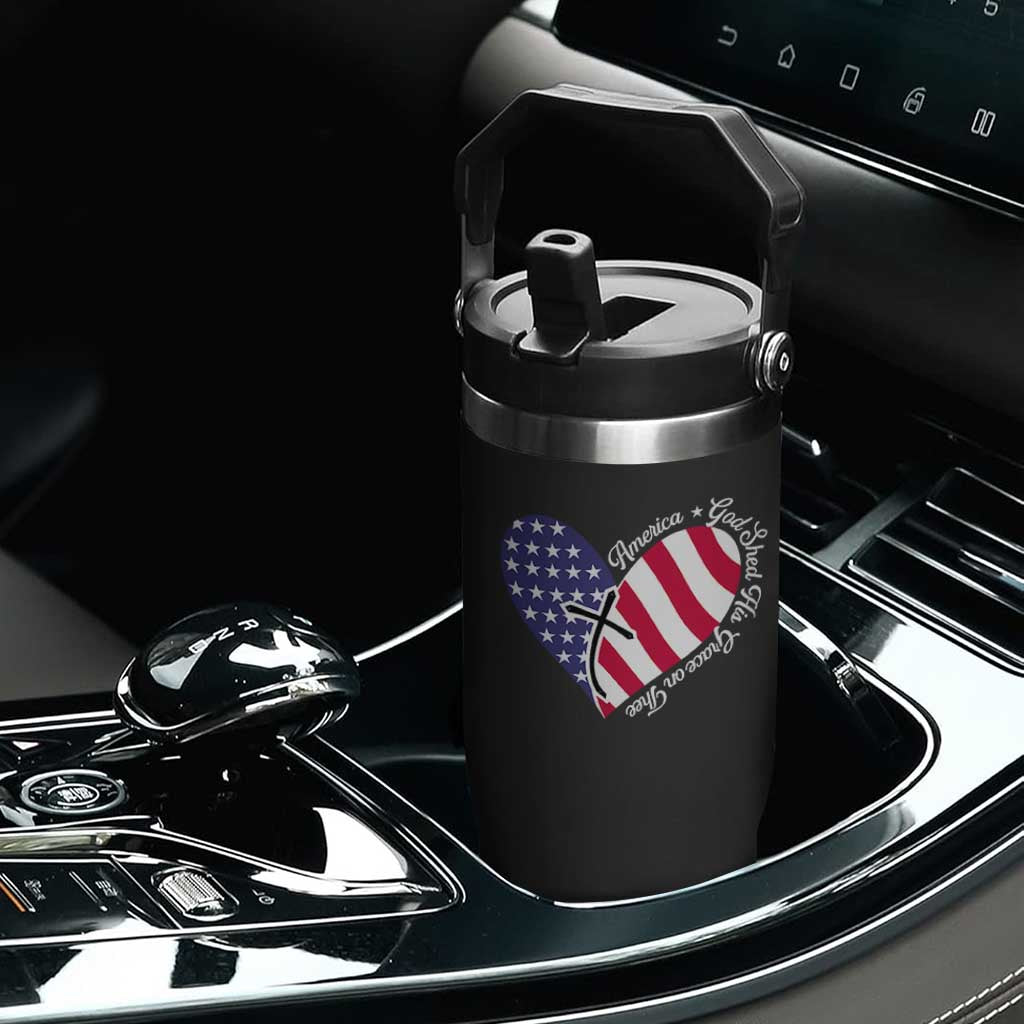 America God Shed His Grace on Thee 4th of July Flip Straw Tumbler Patriotic American Flag Cross TS10 Print Your Wear