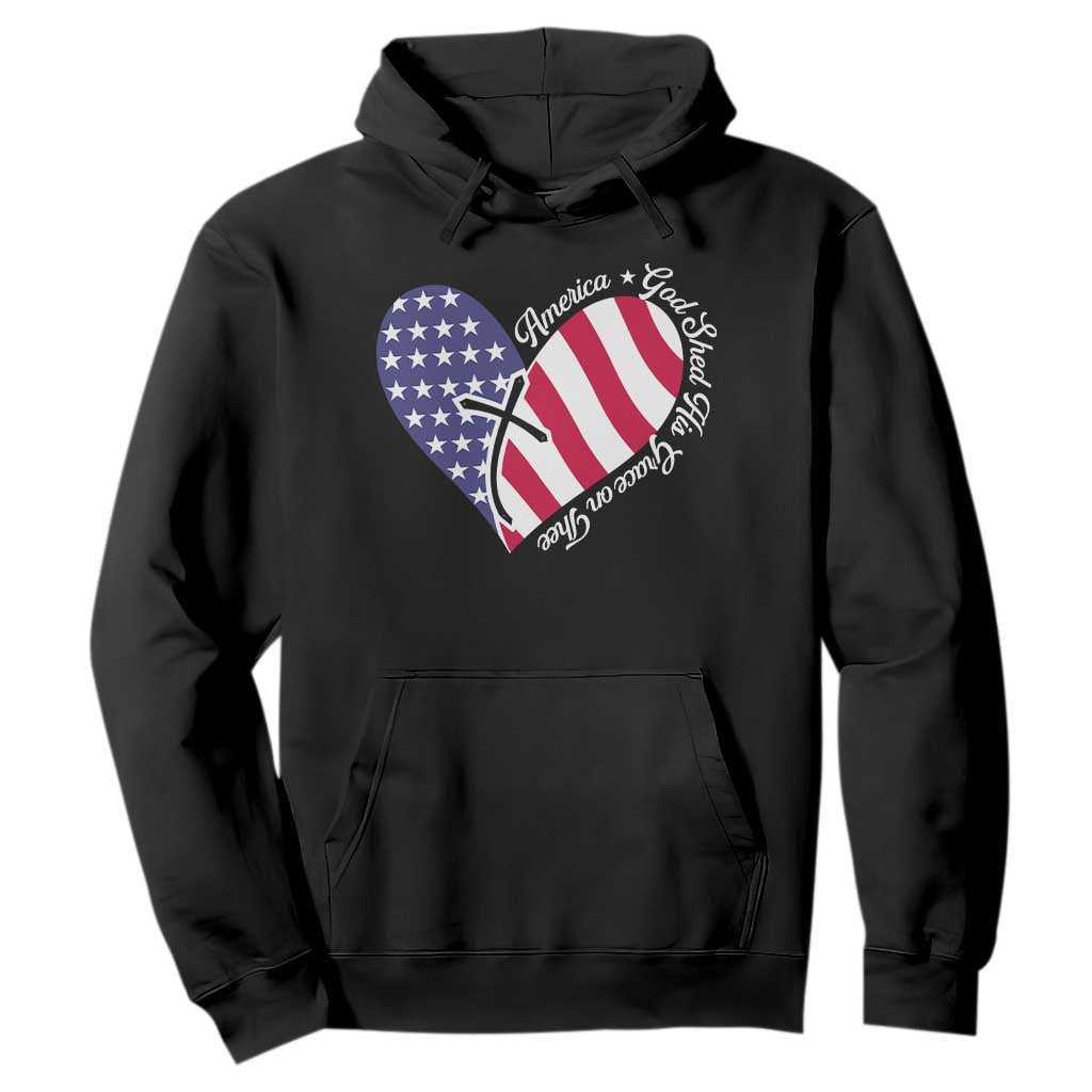 America God Shed His Grace on Thee 4th of July Hoodie Patriotic American Flag Cross TS10 Black Print Your Wear