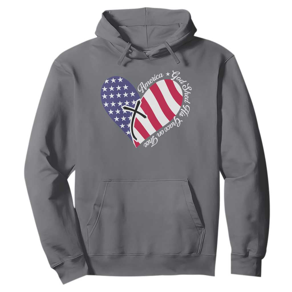 America God Shed His Grace on Thee 4th of July Hoodie Patriotic American Flag Cross TS10 Charcoal Print Your Wear