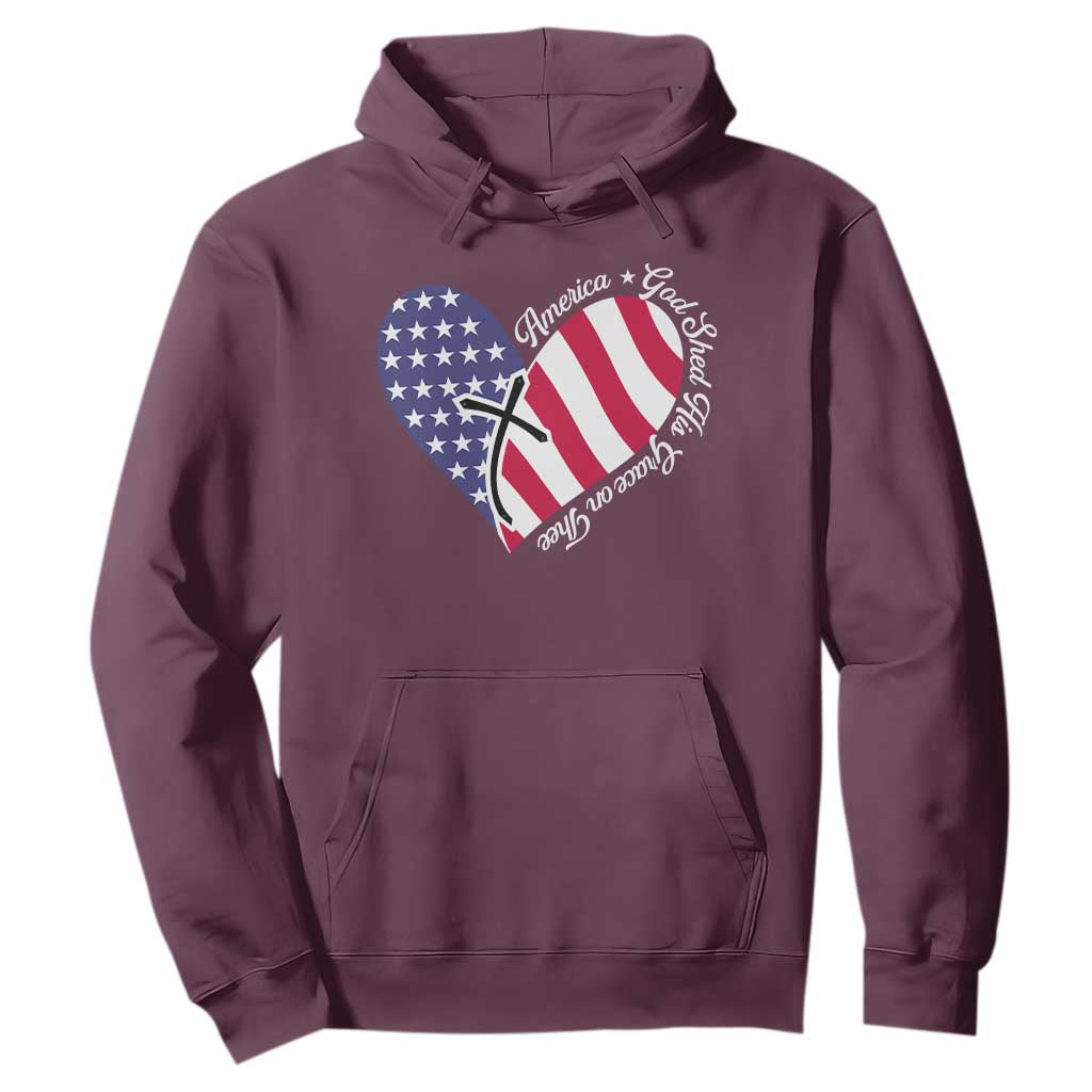 America God Shed His Grace on Thee 4th of July Hoodie Patriotic American Flag Cross TS10 Maroon Print Your Wear
