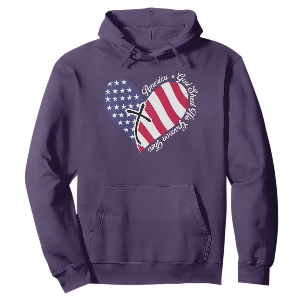 America God Shed His Grace on Thee 4th of July Hoodie Patriotic American Flag Cross TS10 Purple Print Your Wear