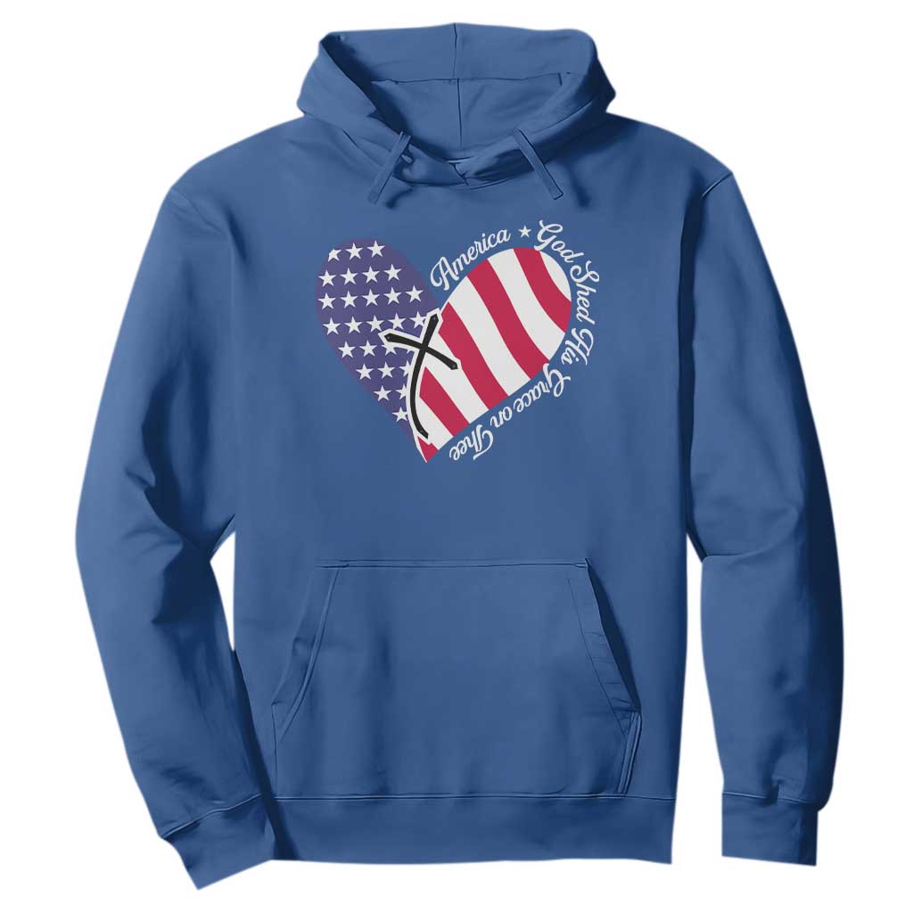 America God Shed His Grace on Thee 4th of July Hoodie Patriotic American Flag Cross TS10 Royal Blue Print Your Wear