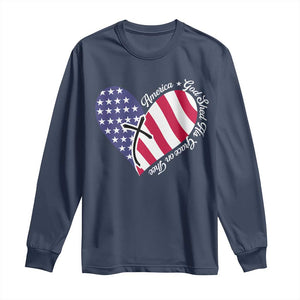 America God Shed His Grace on Thee 4th of July Long Sleeve Shirt Patriotic American Flag Cross TS10 Navy Print Your Wear