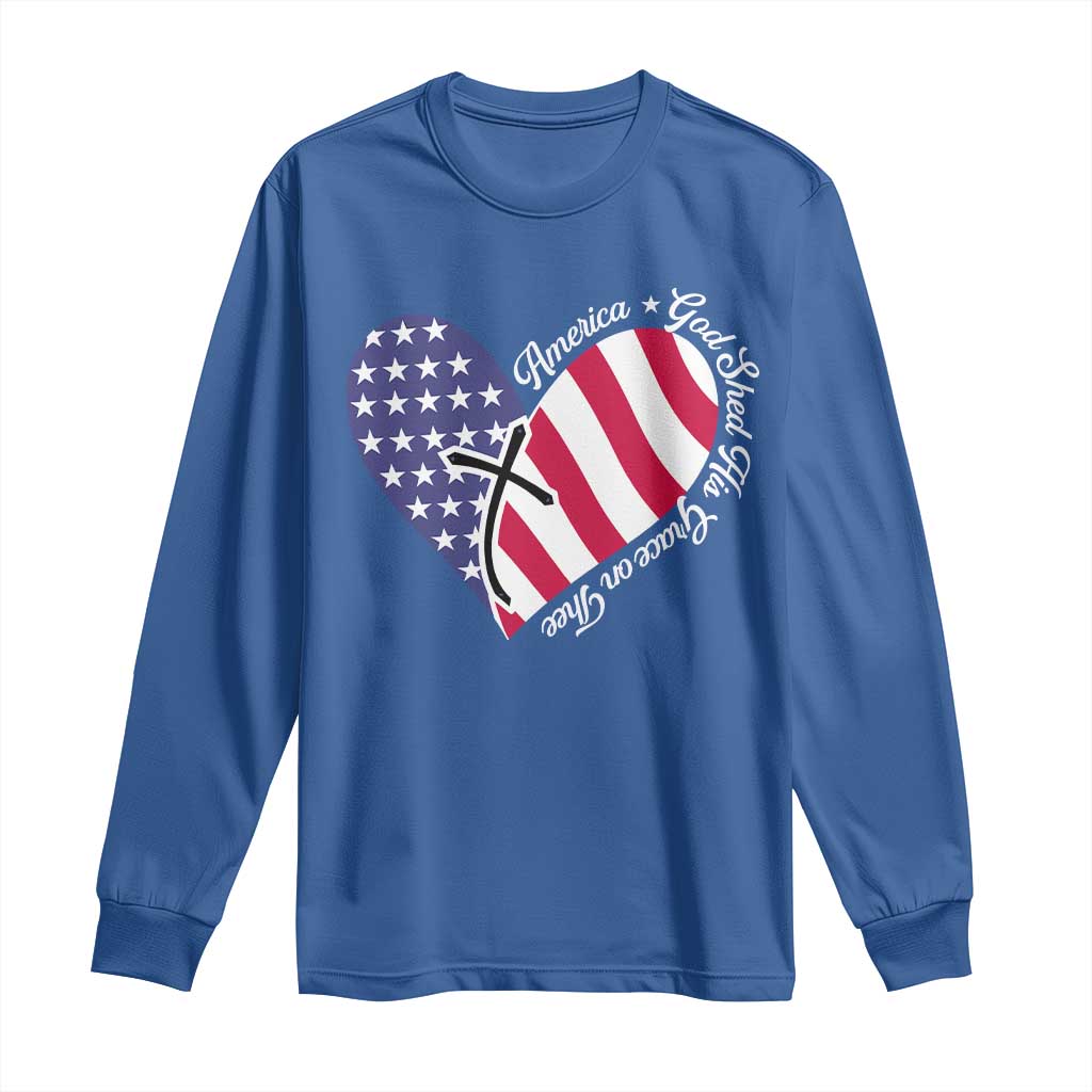 America God Shed His Grace on Thee 4th of July Long Sleeve Shirt Patriotic American Flag Cross TS10 Royal Blue Print Your Wear