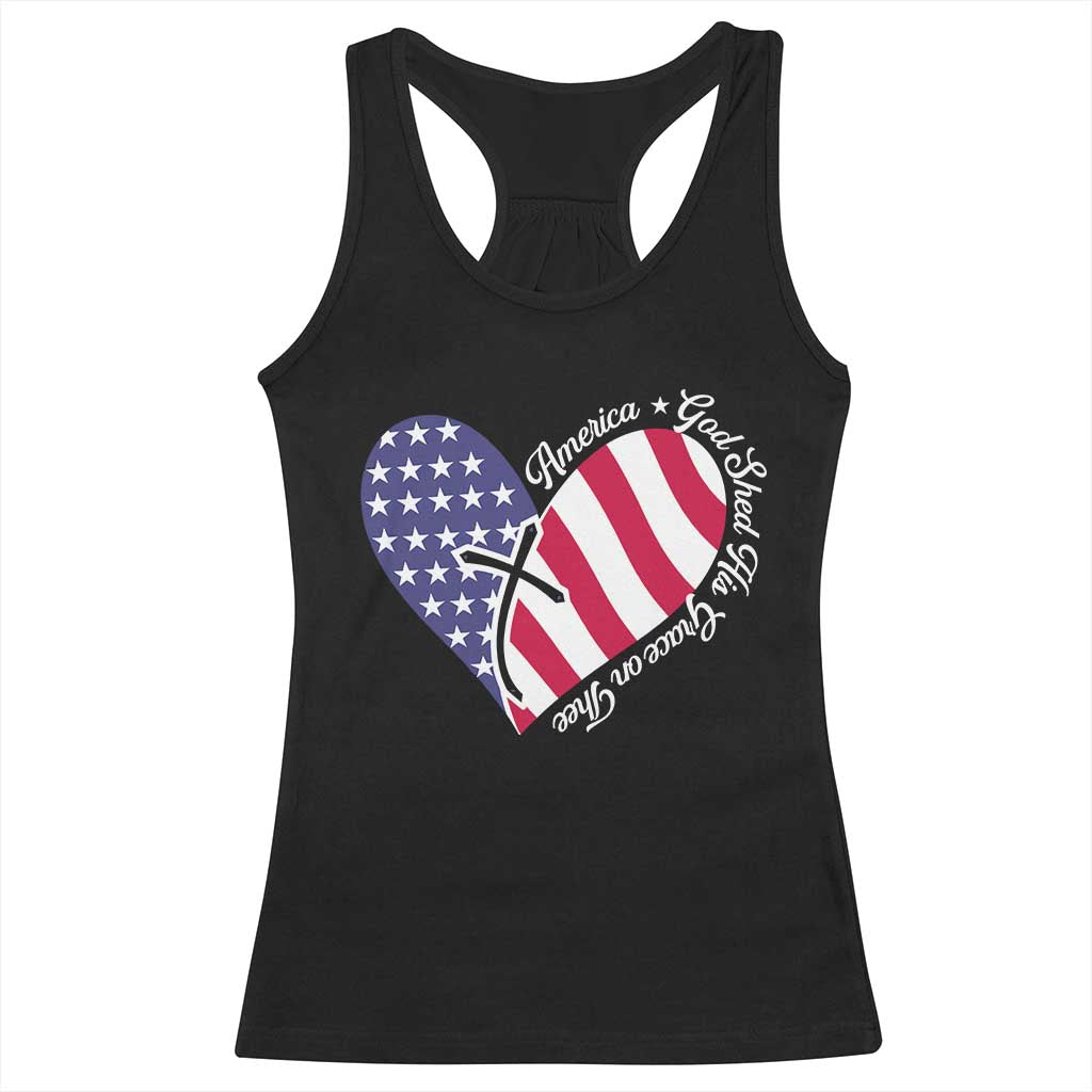 America God Shed His Grace on Thee 4th of July Racerback Tank Top Patriotic American Flag Cross TS10 Black Print Your Wear